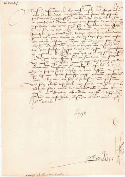 LOUISE DE SAVOIE (1476-1536) 2 L.S. «Loyse», mars-avril [1520], au Vice-Chancelier...