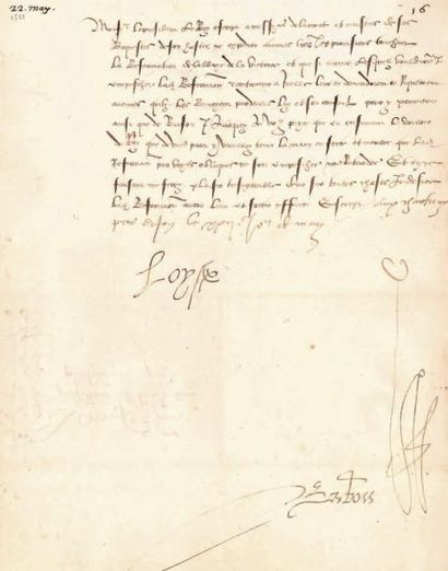LOUISE DE SAVOIE (1476-1536) L.S. «Loyse», aux Chartreux près Dijon 22 mai [1521],...