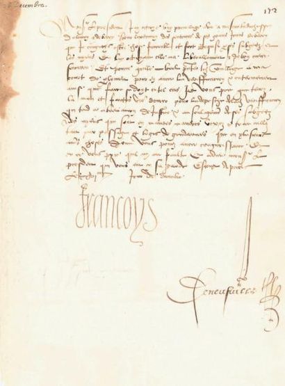 françois ier (1494-1547) 7 L.S. «Francoys», septembre-décembre [1522], au Premier...