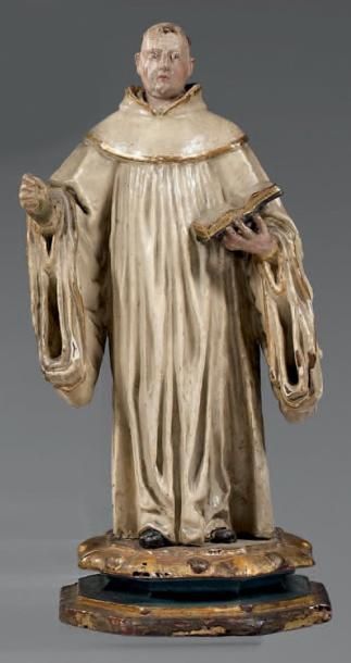 null Saint Bruno (?) Statuette en bois finement sculpté laqué au naturel. Il repose...
