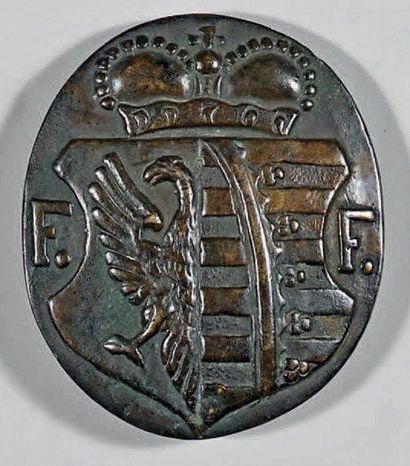 null Plaque de giberne ovale en bronze fondu aux armes de Frédéric-Ferdinand Duc...