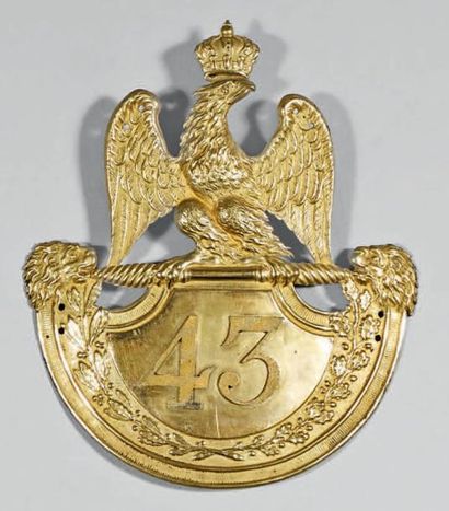 null Plaque de shako d'officier modèle 1812, du 43e régiment d'infanterie de ligne,...