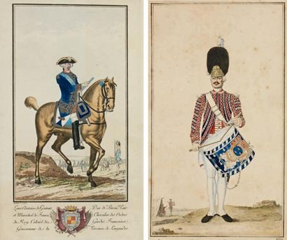 HOFFMANN 6 Gravures aquarellées: - "Louis Antoine de Gontaut, Duc de Biron, Pair...