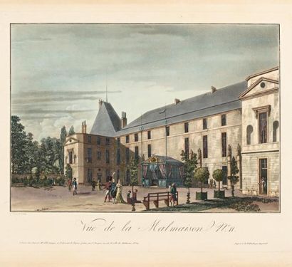 null Château de Malmaison, 10 gravures coloriées représentant 12 vues du château,...