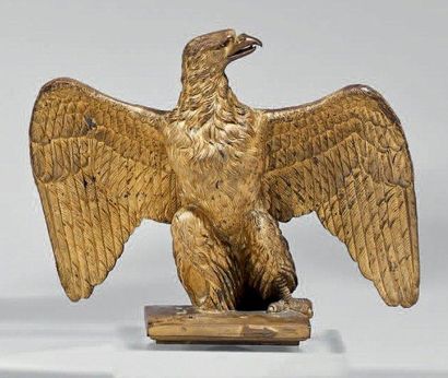 null Rare aigle de drapeau régimentaire en aluminium doré, modèle 1860, sculptée...