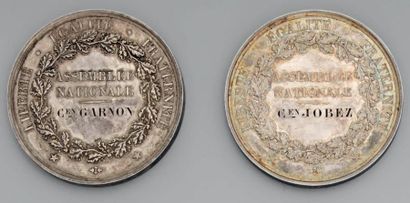 null Deux rares médailles de la législature de 1848, rondes, en argent, modèle de...