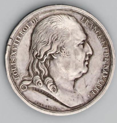 null Médaille ronde en argent: "CHAMBRE DES PAIRS" à l'effigie de Louis XVIII, modèle...