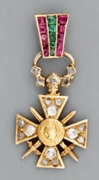 null Croix de Guerre miniature, modèle 1914/1916, en or, sertie de brillants, de...
