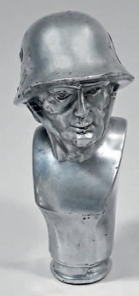 null Pommeau de canne en métal blanc, représentant le buste d'un soldat allemand;...