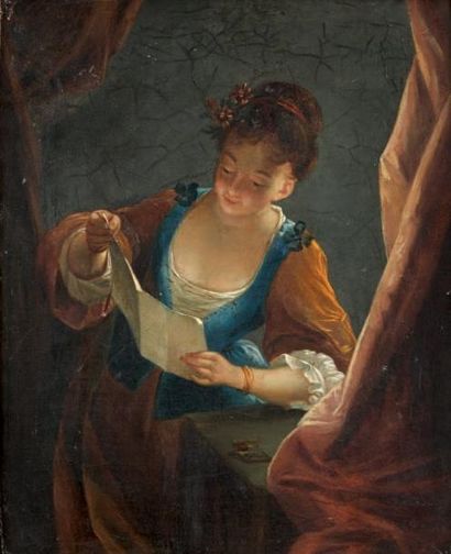 École FRANCAISE du XVIIIème siècle, suiveur de Jean RAOUX Jeune femme accoudée lisant...