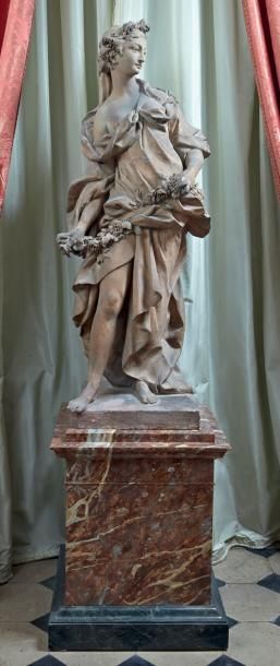 null Ecole française du XVIIIème siècle: Flore Statue en terre cuite estampée et...