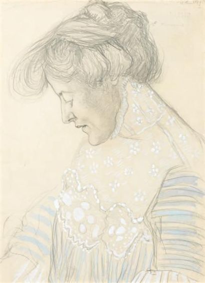 Edgard MAXENCE (Nantes 1871 - La Bernerie en Retz 1954) Portrait de femme de profil...
