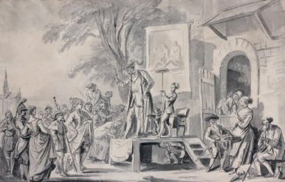 JEAN BAPTISTE LALLEMAND (DIJON 1710 - PARIS 1803) Le marchand d'orviétan Plume et...