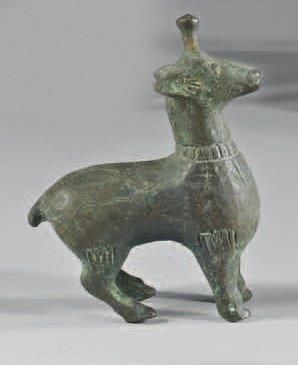 null Petite figurine de caprin unicorne. Bronze à patine verte lisse. Iran, période...
