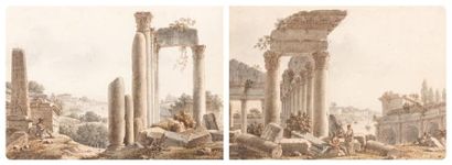 Victor Jean NICOLLE (Paris 1754 - 1826) Promeneur se reposant près des ruines d'un...