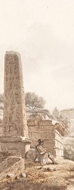 Victor Jean NICOLLE (Paris 1754 - 1826) Promeneur se reposant près des ruines d'un...