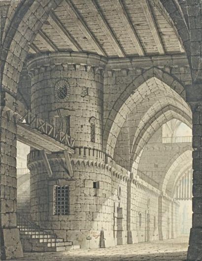 Giulio III QUAGLIO (Laino 1764 - Munich 1801) Vue de l'intérieur d'une forteresse...