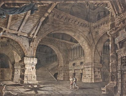 Giacomo QUARENGHI (Valle Imagua 1744 - Saint Petersbourg 1817) Scène avec un prisonnier...