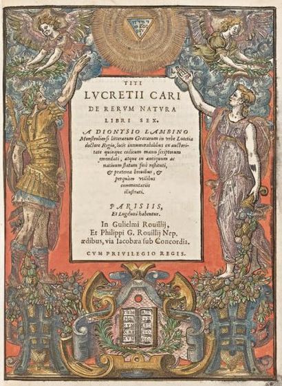 [LUCRECE] Titi Lvcretii Cari De Rervm Natvra libri sex. Parisiis, In Gulielmi Rouillii,...