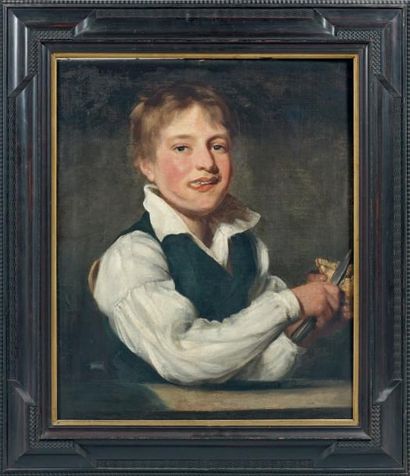 ÉCOLE anglaise vers 1830 Jeune garçon au morceau de pain Toile. Usures 60 x 49,5...