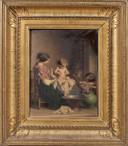 Alfred van MUYDEN (Lausanne 1818 - Champel 1898) La maternité Sur sa toile d'origine....
