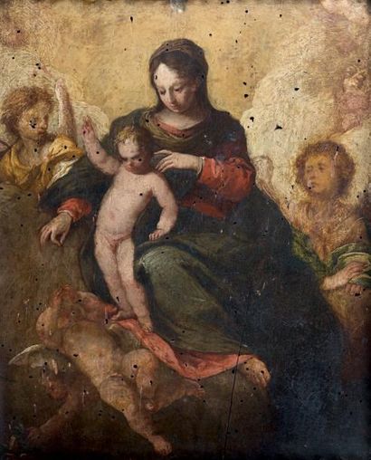 Sebastiano FILIPPI, dit IL BASTIANINO (Ferrare 1532 - 1602) Vierge à l'Enfant entourée...