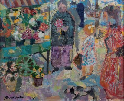 Emilio GRAU SALA (1911 - 1975) La marchande de fleurs, 1963 Huile sur toile, signée...