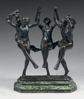 TRAVAIL FRANÇAIS 1920 «Danseuse et danseurs». Épreuve en bronze à patine brune, fonte...