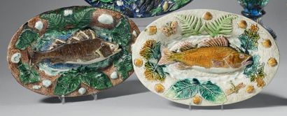François MAURICE Deux plats ovales à aile évasée, en terre vernissée, fin XIXème...