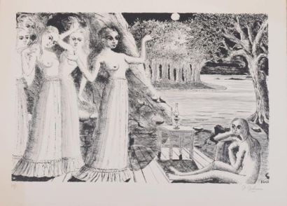 Paul DELVAUX (1897 - 1994) Le bout du monde, 12 - 68 (M. Jacob 22) 51,5 x 75 cm....