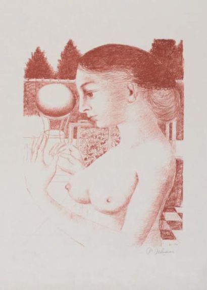 Paul DELVAUX (1897 - 1994) Femme a la boule, 11 - 71 (M. Jacob 54) 50 x 33, 5 cm....