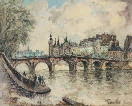 FRANK-WILL (1900 - 1951) Paris, la Seine au Pont Neuf Aquarelle, signée et situé...