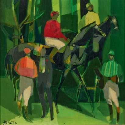 CAMILLE HILAIRE (1916 - 2004) Les Jockeys Huile sur toile, signée en bas à gauche...