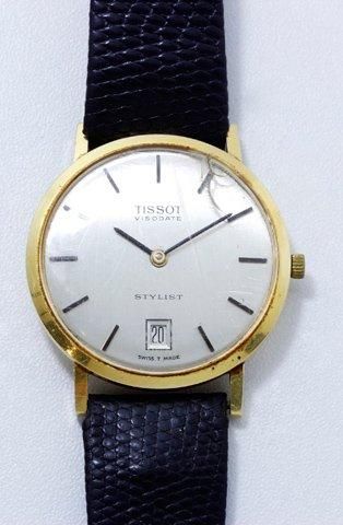 TISSOT VISODATE «STYLIST» Montre bracelet d'homme en or, cadran argenté avec index...