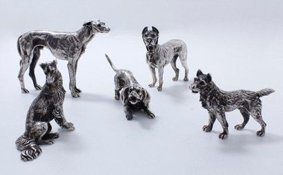 null Ensemble de 5 chiens en argent (lévrier, lévrier afghan, dogue allemand, fox-terrier...