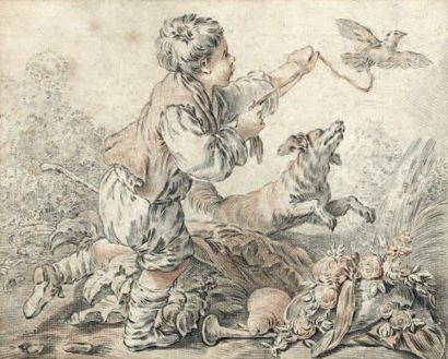 Ecole Française du XVIIIème siècle Atelier de Jean - Baptiste HUET L'oiseau captif...