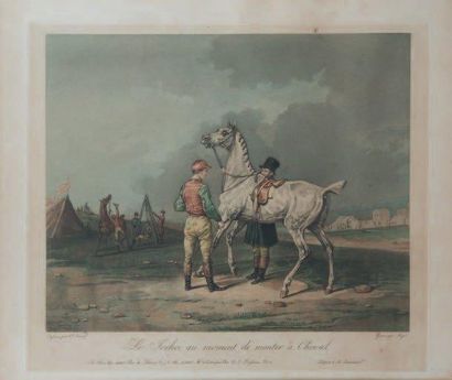 Carle VERNET Le jockey au moment de monter à cheval Très belle gravure en couleur...