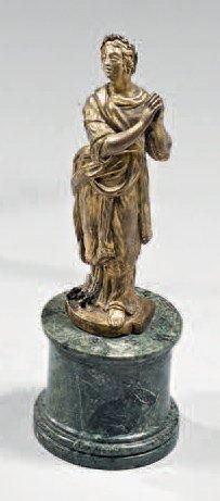 null Allégorie de l'espoir en bronze doré. Socle en marbre vert. Italie, XVIIème...