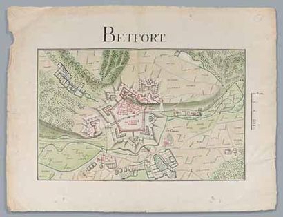 null [MILITARIA - BELFORT / MANUSCRIT]. «Betfort.» Plan manuscrit aquarellé du début...