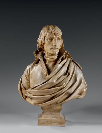  Corbet, d'après: Buste en plâtre patiné du général Bonaparte en l'an VII, bel exemplaire...