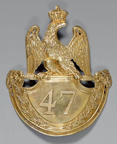 null Plaque de shako d'officier du 47e régiment d'infanterie de ligne modèle 1812...