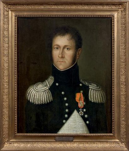  Huile sur toile rectangulaire: Portrait d'un colonel de cavalerie; il est présenté...