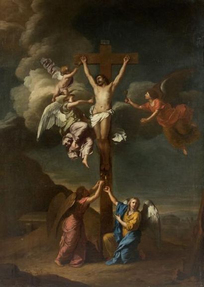 Ecole HOLLANDAISE du XVIIème siècle, entourage de Karel DUJARDIN Le Christ en croix...