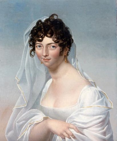 Ecole FRANCAISE du XIXème siècle, suiveur du Baron GERARD Portrait de femme à la...