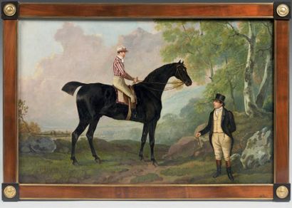 Ecole ANGLAISE du XIXème siècle Cheval et jockey à l'entraînement Toile 64,5 x 99,20...