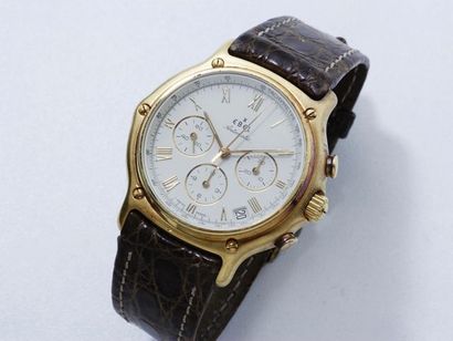 EBEL «LE MODULOR» Montre chronographe en or brossé 18 K, cadran ivoire 3 compteurs...