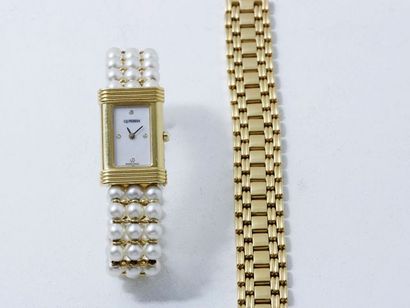 O.J. PERRIN Montre bracelet de dame en or 18 K, cadran nacré avec index diamantés,...