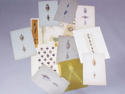null Ensemble de gouaches sur papier, calque et carton représentant des bijoux