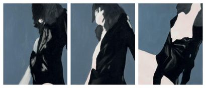 Miltos MANETAS (Né en 1964) Femme en noir, 2004 Triptyque, peinture sur toile, signées...