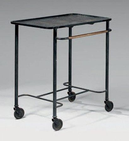 MATEGOT Mathieu (1910 - 2001) Table servante rigitulle à armature peint en noir à...